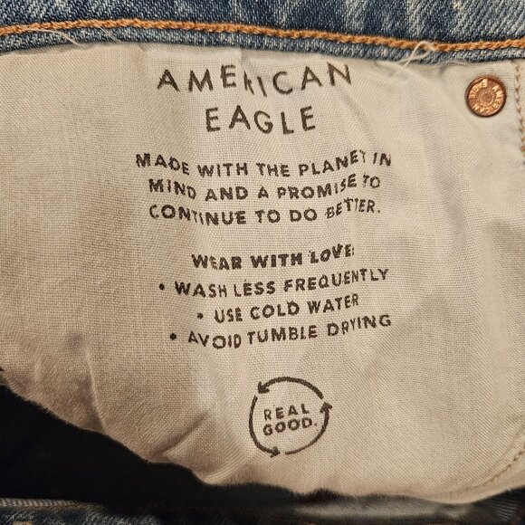 New American Eagle Jeans Womens 8 distressed Flare Leg 2 color hem Stretch Logo - Picture 16 of 16